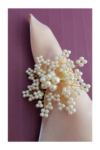 6'lı Altın Incili Peçete Yüzüğü 6'lı Bıçak Hediye - 3