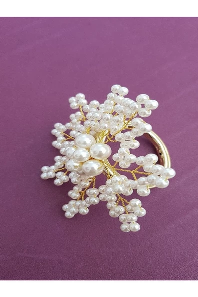 6'lı Altın Incili Kartanesi Peçete Yüzüğü Halkası 6 Adet Paslanmaz Çelik Bıçak Hediye - 3