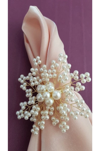 Gold Renk Incili Kartanesi Peçete Yüzüğü Halkası 6 Adet - 5