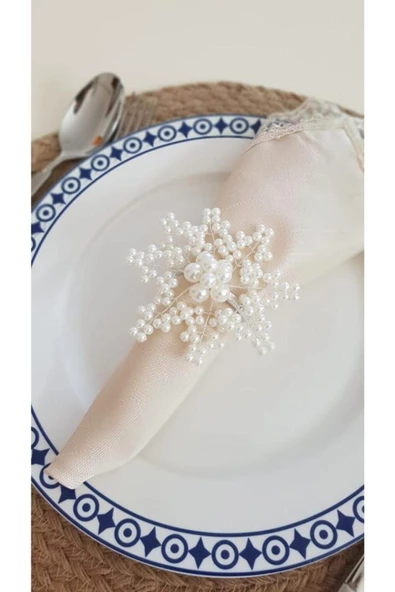 Gümüş Renk 8 Adet Inci Kar Tanesi Peçete Yüzüğü Halkası Çeyizlik Sunum Sofra Organizasyon Için - 5