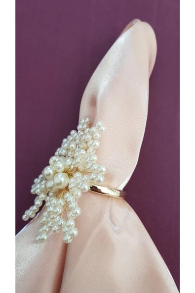 Gold Renk Incili Kartanesi Peçete Yüzüğü Halkası 6 Adet - 6