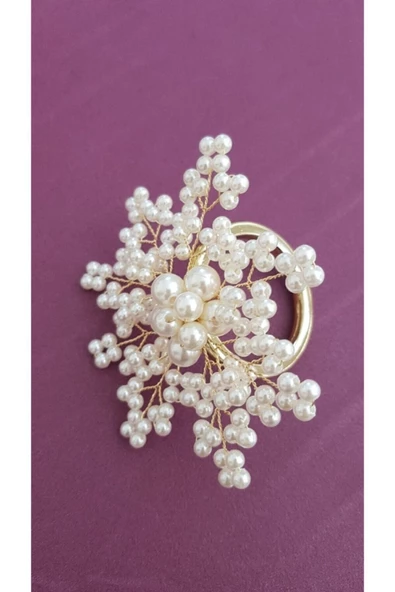 Şampanya Renk Incili Kartanesi Peçete Yüzüğü Halkası 8 Adet - 7