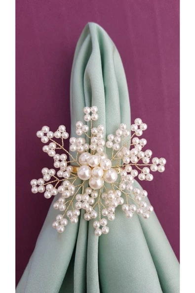 Şampanya Renk Incili Kartanesi Peçete Yüzüğü Halkası 8 Adet - 2