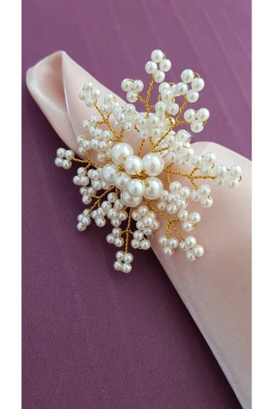 Altın Renk Incili Kartanesi Peçete Yüzüğü Halkası 12 Adet - 6