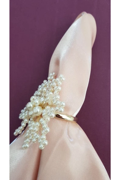 Şampanya Renk Incili Kartanesi Peçete Yüzüğü Halkası 8 Adet - 6