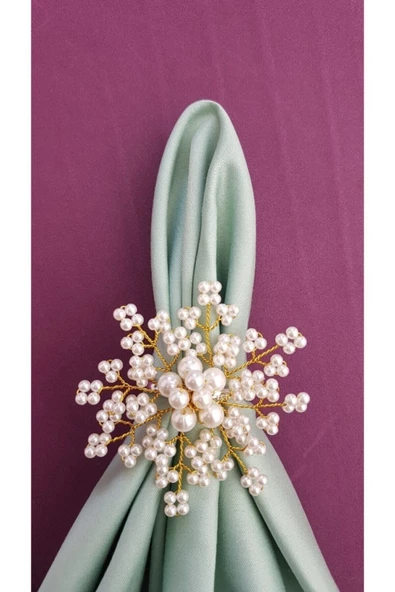 Altın Renk Incili Kartanesi Peçete Yüzüğü Halkası 12 Adet - 2