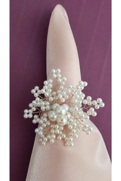 Gold Renk Incili Kartanesi Peçete Yüzüğü Halkası 6 Adet - 4