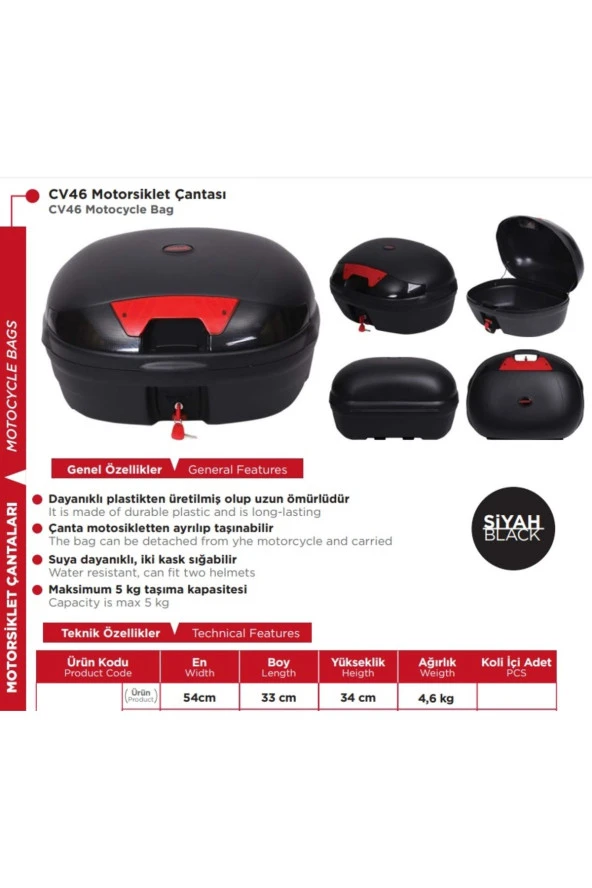 Motorsiklet Arka Çanta 46lt Büyük Boy Siyah - Resim 2