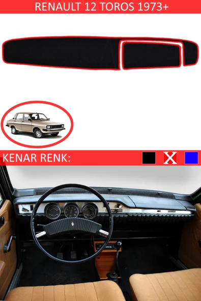 GUERRINO Torpido Koruma Halısı Siyah Kenar Renk Kırmızı Renault 12 Toros 1973 ile Uyumlu ürün görseli