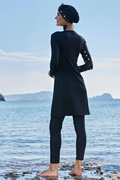 Ruko Maio 23107 Çapraz Puantiye Micro Lycra Kumaş Tam Tesettür Mayo - 3