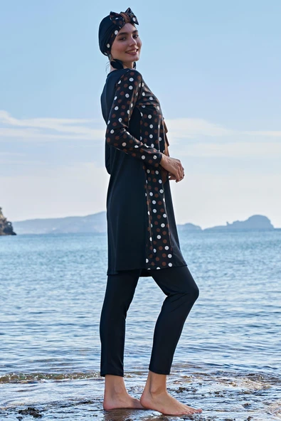 Ruko Maio 23107 Çapraz Puantiye Micro Lycra Kumaş Tam Tesettür Mayo - 2