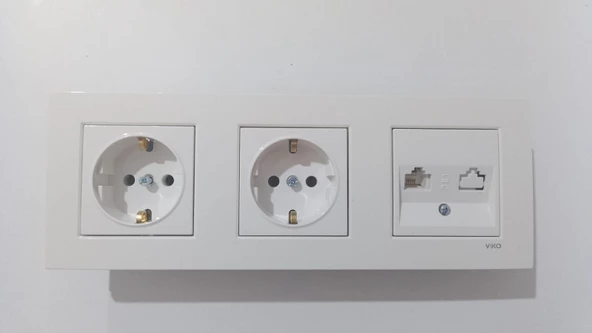 VİKO KARRE BEYAZ  3LÜ SET  NUMERİS (TELEFON PRİZİ ) + TOPRAKLI PRİZ + TOPRAKLI PRİZ - 1