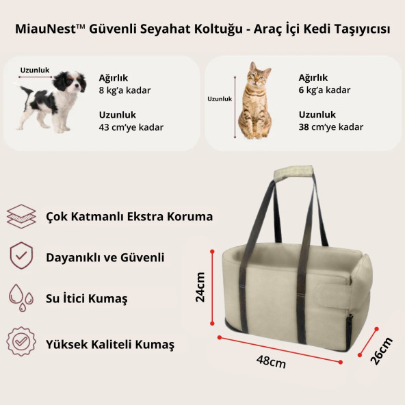Xpermate MiauNest Kedi Taşıma Çantası Kedi Seyahat Çantası Araba içi Yatak ve Kedi Çantası Bej - 3