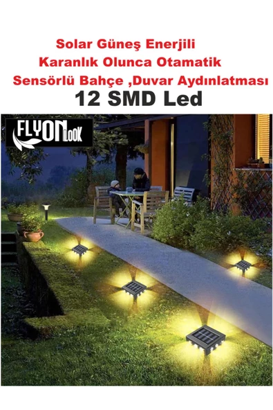 Solar Güneş Enerjili Şık Modern Bahçe Aydınlatma  Duvara ya da Zemine Monte 12 SMD Led 360° Işık