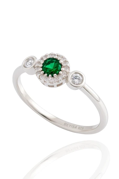 Minera Serisi Zirkon Yeşim Taşlı Yuvarlak Gümüş Kadın Yüzük