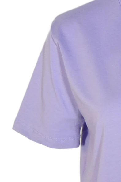 Kadın Bisiklet Yaka Basic Lila T-Shirt - 3