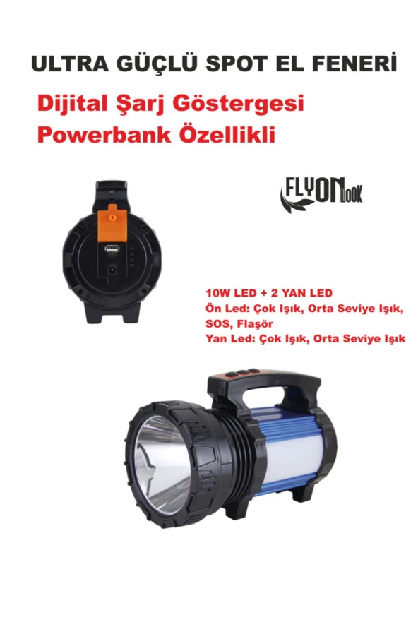 Ultra Şarjlı Güçlü El Feneri Powerbank Özellik Hızlı Dolum Ve Kablo Ile Şarj Imkanı Hafif Deprem