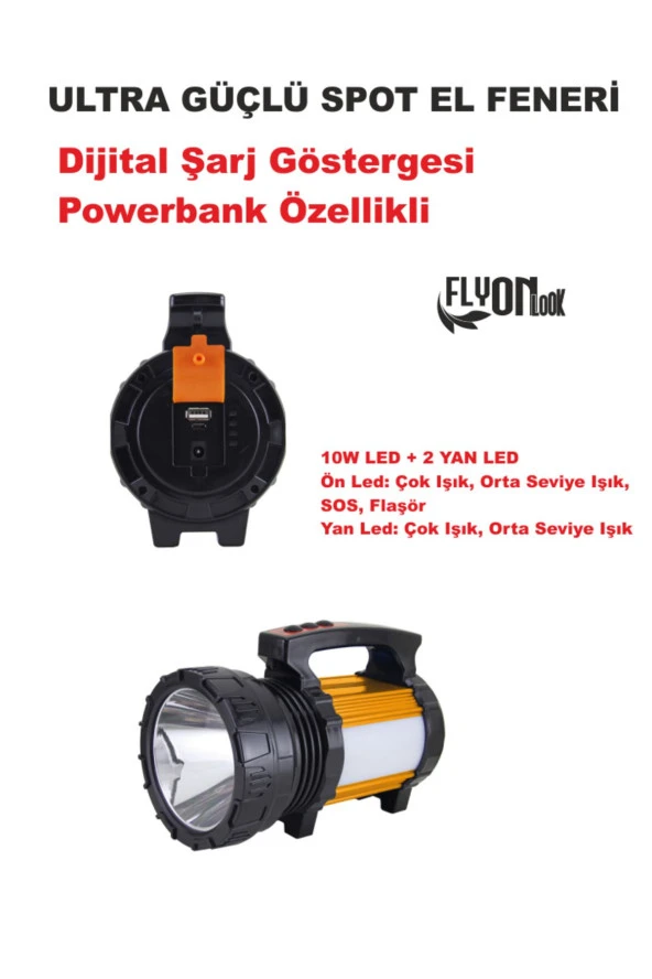 Ultra Şarjlı Güçlü El Feneri Powerbank Özellik Hızlı Dolum Ve Kablo Ile Şarj Imkanı Hafif Deprem