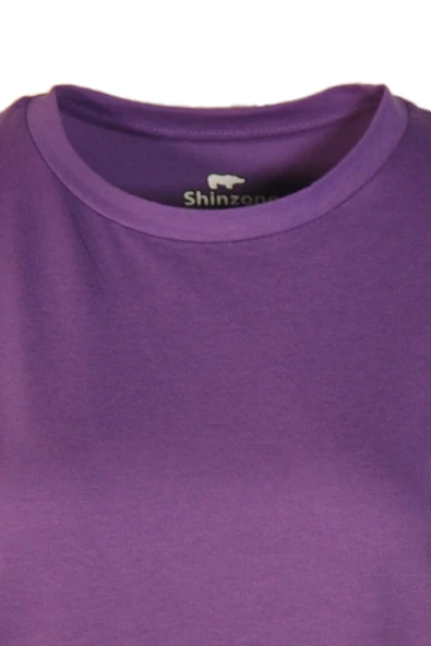 Kadın Bisiklet Yaka Basic Mor T-Shirt - 2