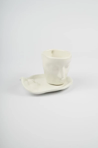 Mithra Life 110 ML Yüz Şekilli Seramik Beyaz Türk Kahvesi Fincan Takımı MIT1079 - Resim 4