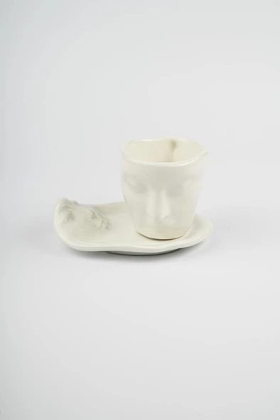 Mithra Life 110 ML Yüz Şekilli Seramik Beyaz Türk Kahvesi Fincan Takımı MIT1079 - Resim 3