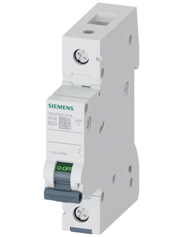 Siemens Tek Fazlı 20A B Tipi Çabuk Karakterli 6Ka Otomatik Sigorta 5SL6120-6YA