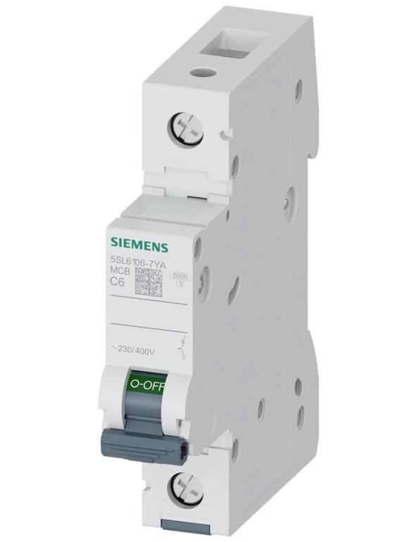 Siemens Tek Fazlı 6A C Tipi Yavaş Karakterli 6Ka Otomatik Sigorta 5SL6106-7YA