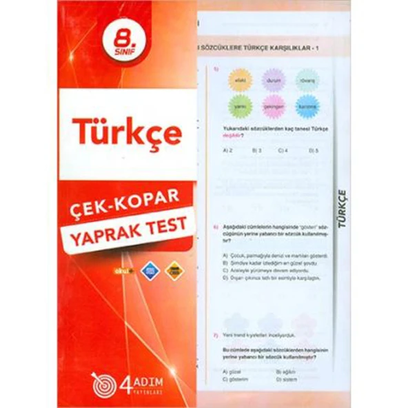 4 Adım 8. Sınıf Türkçe Çek Kopar Yaprak Test