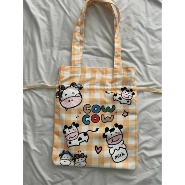 Cow Cow Milk Kawaii Büzgülü Bez Çanta - 2