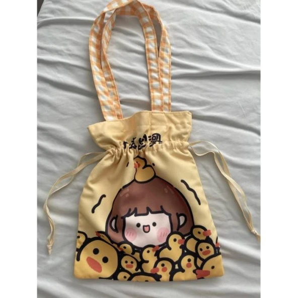 Duck Girl Sarı Büzgülü Bez Çanta