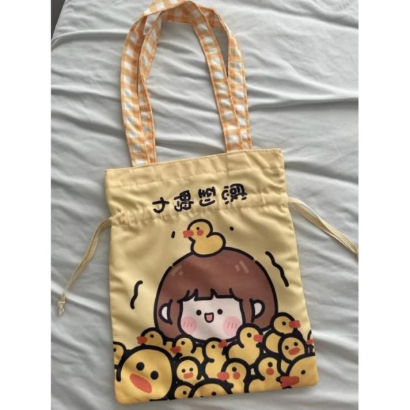 Duck Girl Sarı Büzgülü Bez Çanta - 2