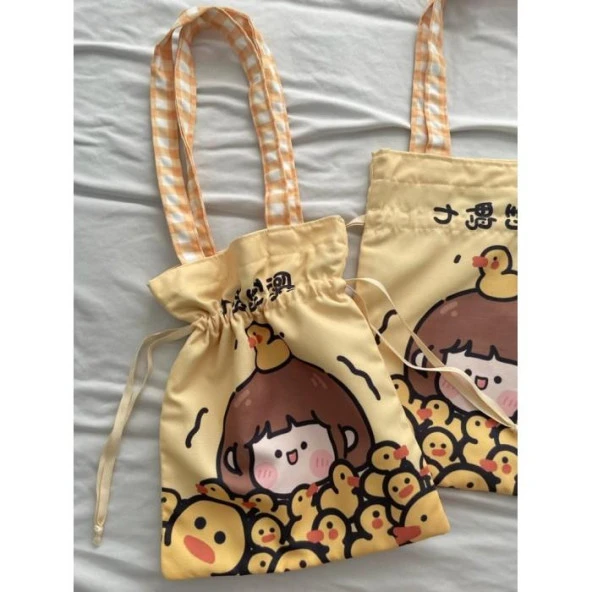 Duck Girl Sarı Büzgülü Bez Çanta - 3