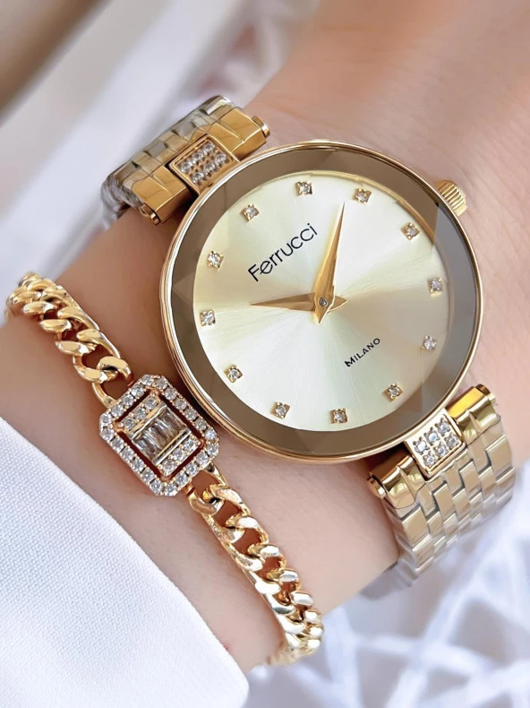 Ferrucci Çelik Kordon 2 Yıl Garantili Yeni Sezon 30 Mt Suya Dayanıklı Kadın Kol Saati BFC.033889.02L ürün görseli