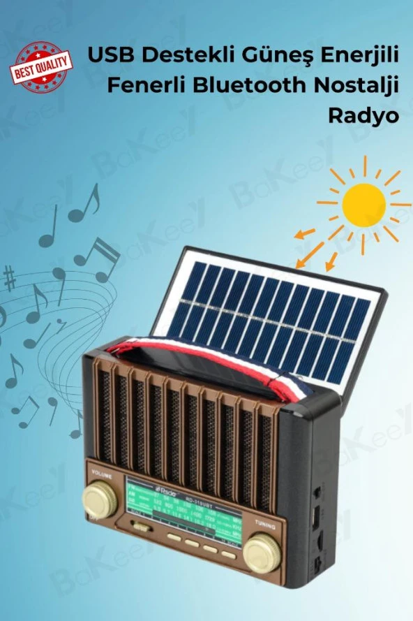 Nostalji Radyo Güneş Enerjili Fenerli Bluetooth Bağlantılı Taşınabilir Nostaljik Radyo Kamp Radyosu