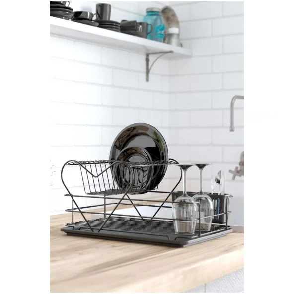Tekno Tel Kb-011 İki Katlı Tezgah Üstü Bulaşıklık Tabaklık Siyah - 4