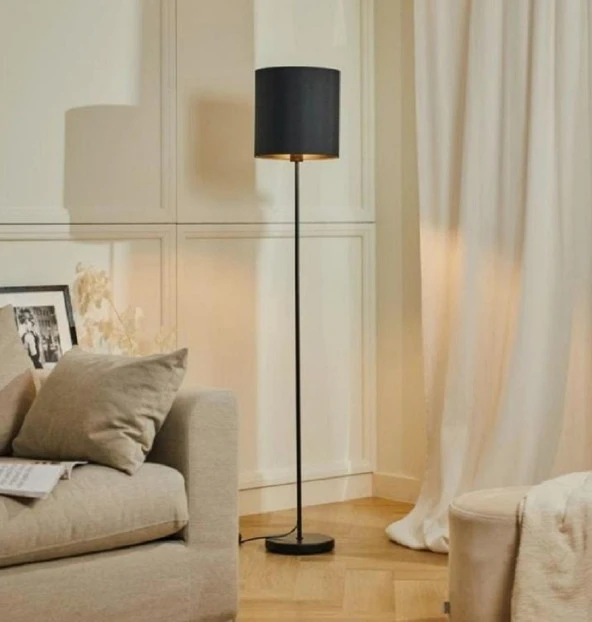 mylights  siyah lambader köşe lambası yerden aydınlatma kumaş metal gövdeli abajur lamba  165 cm