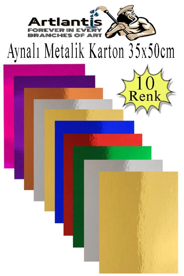 Metalik Aynalı Fon Kartonu 10 Renk 35x50 cm 1 Paket Okul Sınıf Dekoratif Pırıltılı Folyo Kağıt