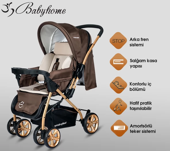 Baby Home 760 Gold Çift Yönlü Bebek Arabası Ve Nanny Bebek Oyun Parkı Yatak Beşik - 5