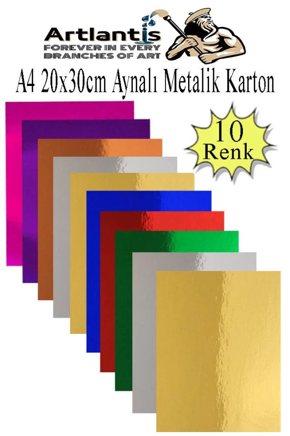 Metalik Aynalı Fon Kartonu A4 10 Renk 20X30 cm 1 Paket Okul Sınıf Dekoratif Pırıltılı Folyo Kağıt