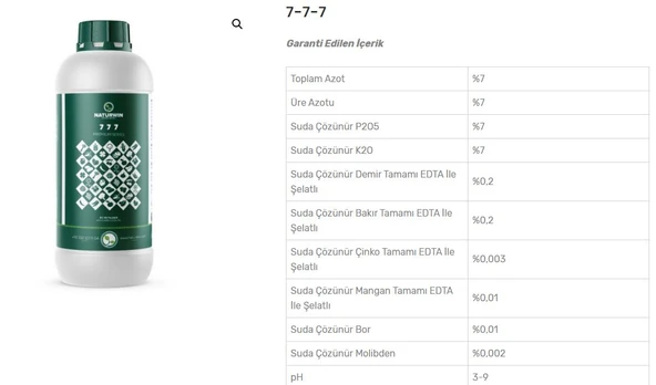 Naturwin 7 7 7 Yaprak Gübresi 1 Lt x 20 Adet (1 Koli), Azot, Fosfor, Potasyum + ME İçerir - 3