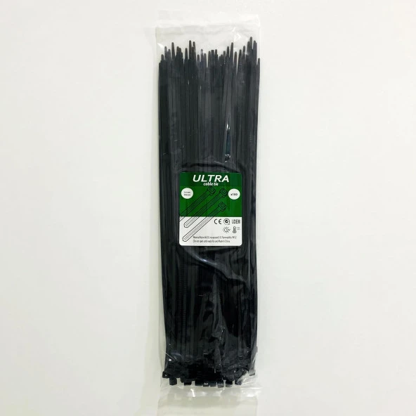 3.6 x 300 mm Kablo Bağı & Plastik Cırt Kelepçe Paket (Siyah)(100Adet)(1.Kalite)