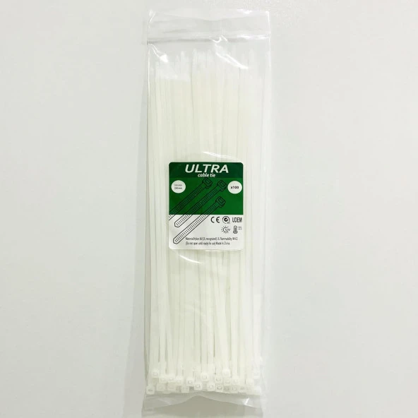 3.6 x 250 mm Kablo Bağı & Plastik Cırt Kelepçe Paket (Beyaz)(100Adet)(1.Kalite)