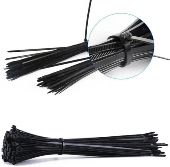 3,6x200 Siyah 20cm Kablo Bağı Plastik Cırt Kelepçe Toplayıcı-100 Adet