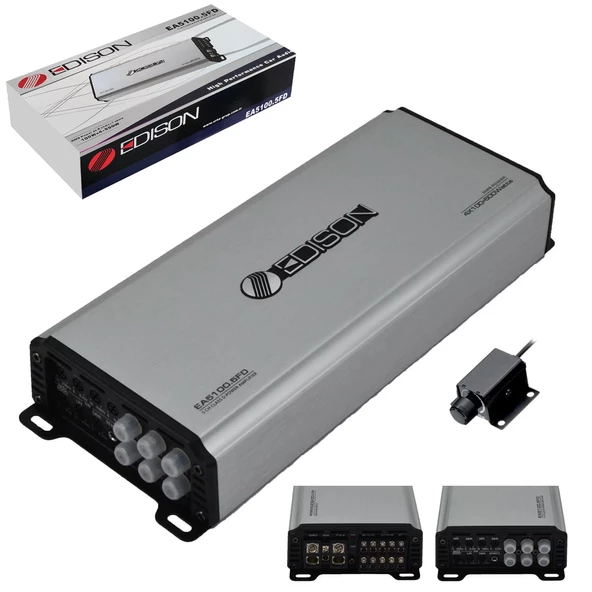 EDİSON EA-5100.5FD Mini Oto Anfi Stereo 100WX4+500W 5 Kanal Bass Kontrol - 1