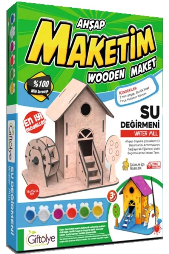 MAKET BOYANABİLİR SU DEĞİRMENİ 3 RENK BOYA EĞİTİCİ OYUNCAK AHŞAP BOYAMA SETİ AHŞAP SU DEĞİRMENİ - Resim 2