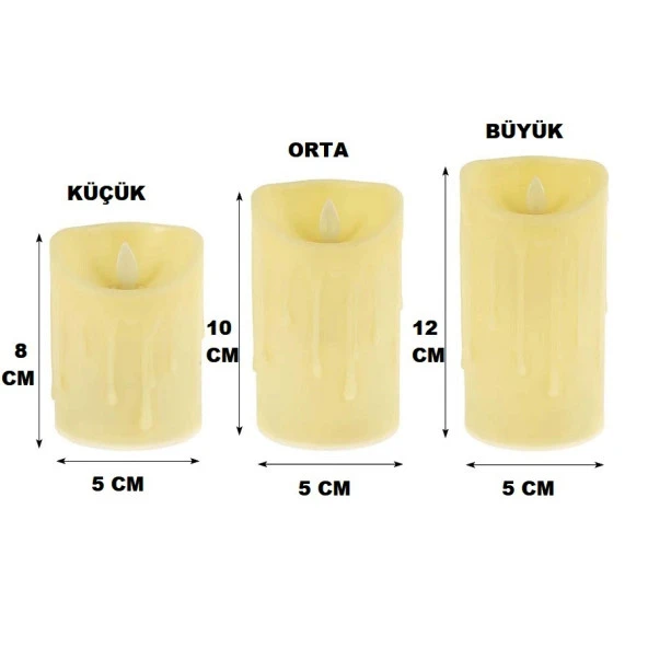 9 ADET VIP KALİTE TİTREK YANAN MUM SALLANAN MUM LED IŞIKLI MUM PİLLİ MUM BÜYÜK ORTA KÜÇÜK LED MUM - Resim 5