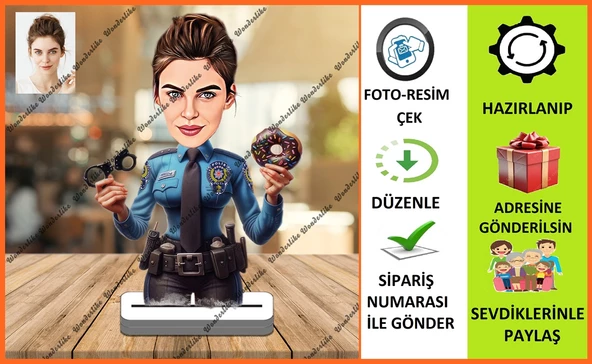 Emniyet Mensubu Polis Bayan Karikatür Biblo,Sevgiliye Hediye,