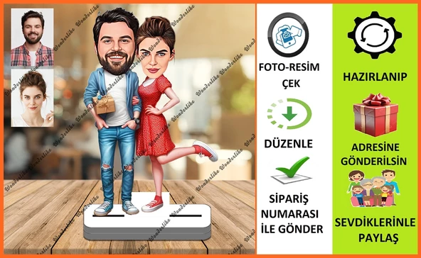 Çift Aile Karikatür Biblo,Sevgiliye Hediye,Doğum Günü Hediyesi - 1