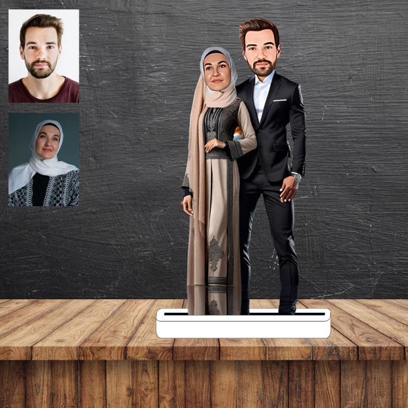 Tesettürlü Kadın ve Eşi Karikatür Figürü,Sevgiliye Hediye,Doğum Günü Hediyesi ürün görseli