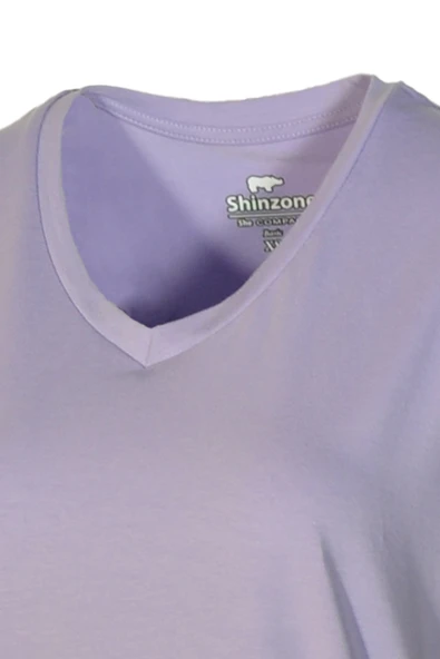Kadın V Yaka Basic Lila T-Shirt - 4